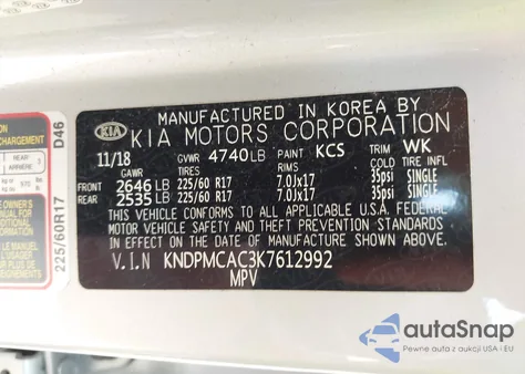 2019 Kia Sportage Lx z USA, uszkodzony, nr VIN KNDPMCAC3K7612992